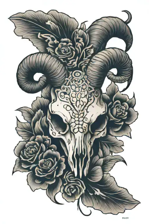 ram skull with dove tattoo design idea