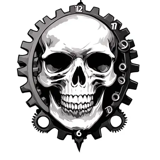 Skull And Clock gears forming tattoo design idea