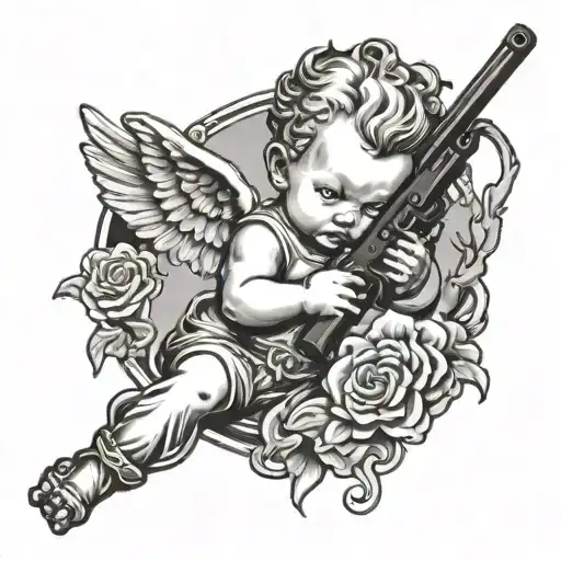 Cherub With Gun tattoo design idea