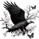 Japanese cherry blossoms, and butterflies flying eagle tattoo design idea