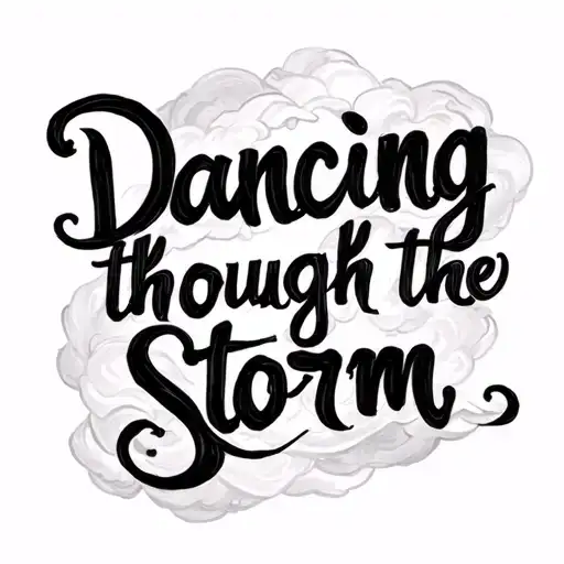 words "Dancing though the storm" in cursive  tattoo design idea
