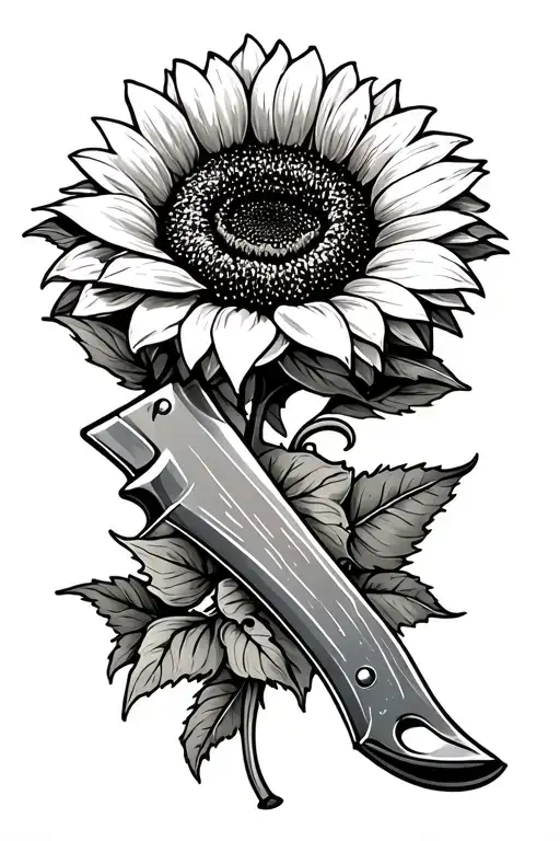 butcher knife and sunflower intertwined tattoo design idea