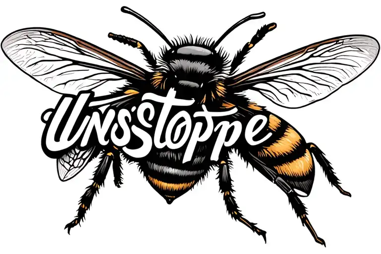 honey bee and unstoppable script font tattoo design idea