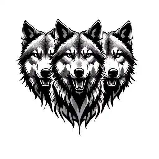 three wolves facing front tattoo design idea