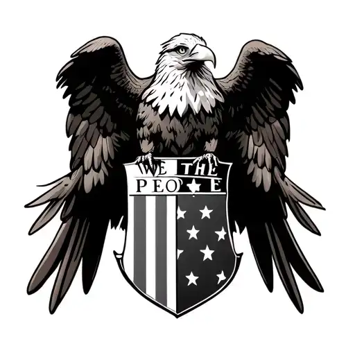 A bold eagle perched atop a shield adorned with 'We the People', showcasing strength and unity tattoo design idea
