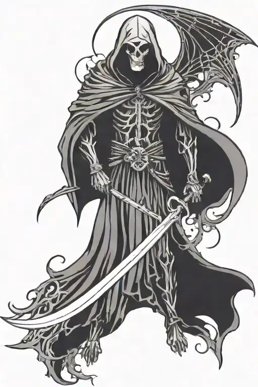 faceless grim reaper with wings holding scythe  tattoo design idea