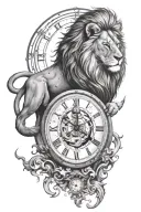 lion on top of a clock surrounded by stars  tattoo design idea