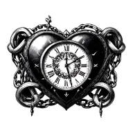 "Mélanie" clock heart chains tattoo design idea
