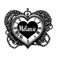 "Mélanie" clock heart chains tattoo design idea