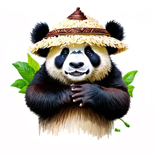 panda with rice hat tattoo design idea