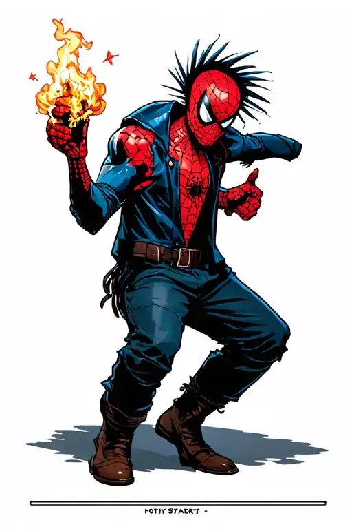 spider-punk throwing a Molotov cocktail tattoo design idea