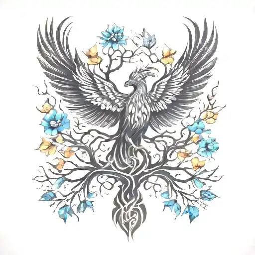 Phoenix Bird Inside A Tree Of Life tattoo design idea