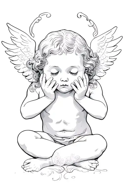 cherubs hear no evil speak no evil see no evil with tattoos and a background just line work tattoo design idea