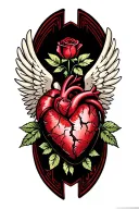 Broken heart with a rose through the middle with wings tattoo design idea