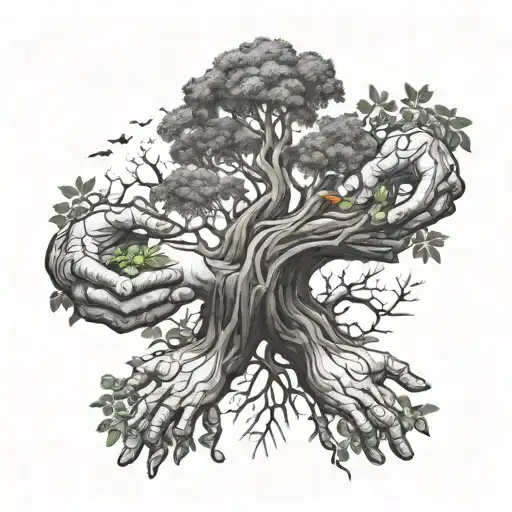 Creation of adam hands as roots to create a poison tree  tattoo design idea