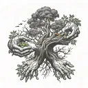 Creation of adam hands as roots to create a poison tree  tattoo design idea