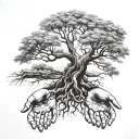 Creation of adam hands as roots to create a poison tree  tattoo design idea
