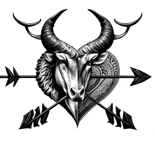 Aquarius and Taurus love arrow mixed together representing the client's love tattoo design idea