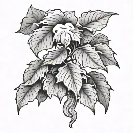 storm clouds and leafs growing tattoo design idea