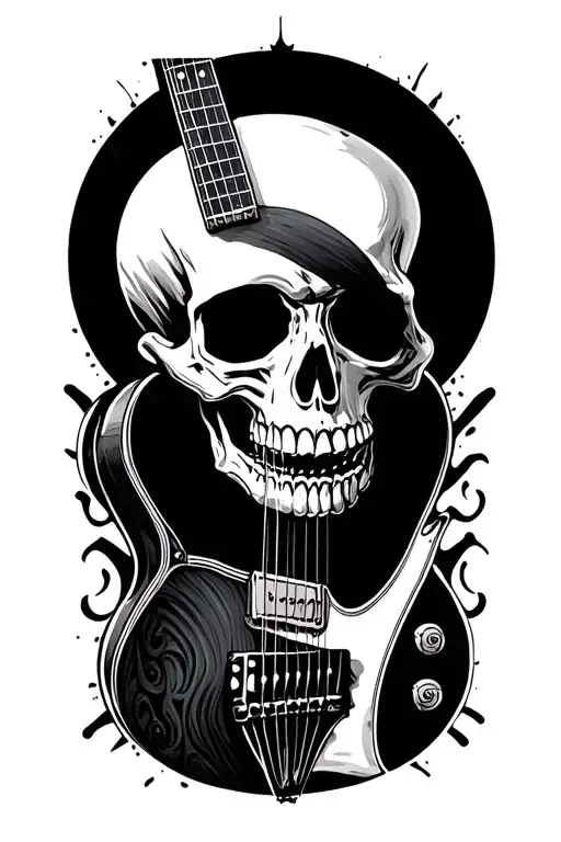 skull/ guitar merging elements tattoo design idea