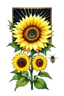 sunflower with bee  tattoo design idea
