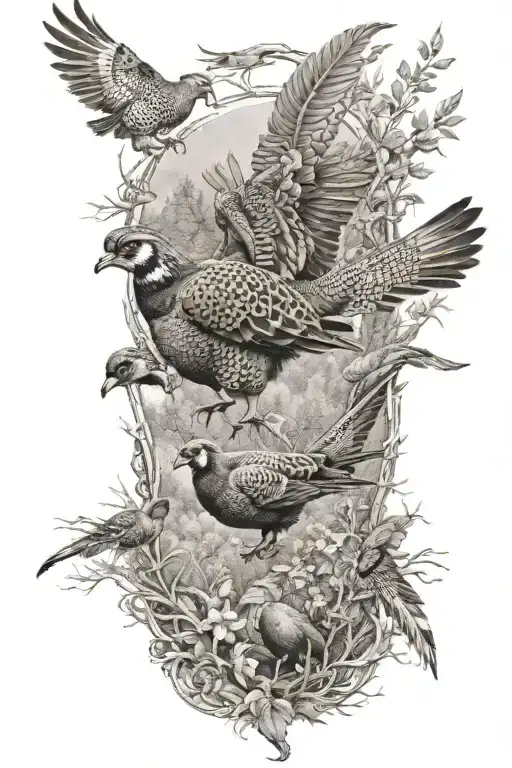pheasant deer and turkey hunting scene tattoo design idea