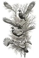 pheasant deer and turkey hunting scene tattoo design idea