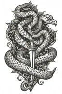 dagger snake heart tattoo design idea