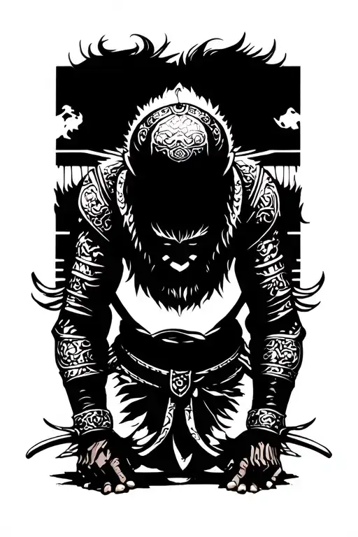 chinese warrior bowing their heads tattoo design idea