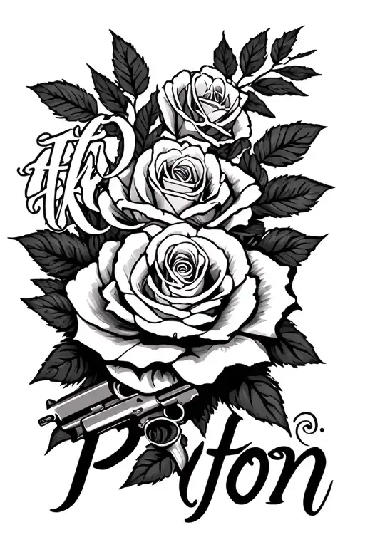 Guns and roses with Peyton enscribed in it  tattoo design idea