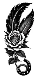 feathers horseshoe roses tattoo design idea