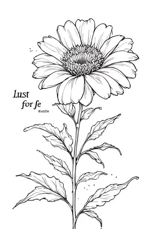 fine line ethereal looking flower with stems coming off of it with the words lust for life running down it in calligraph tattoo design idea