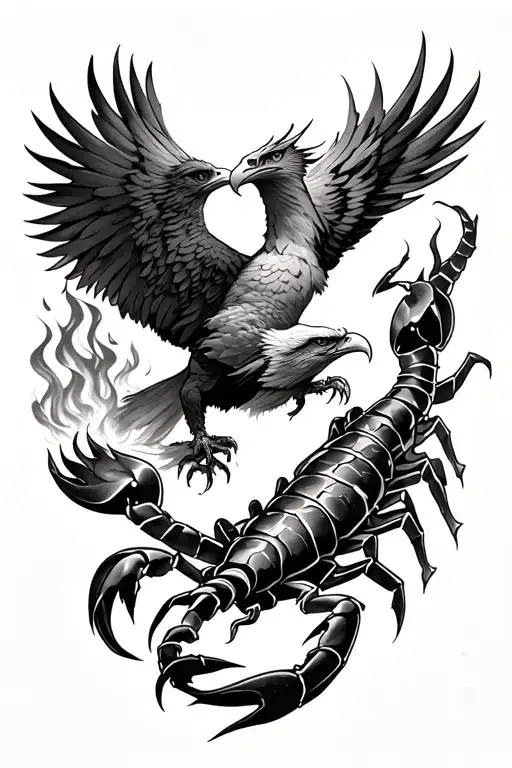 scorpion, eagle and phoenix rising from the ashes tattoo design idea