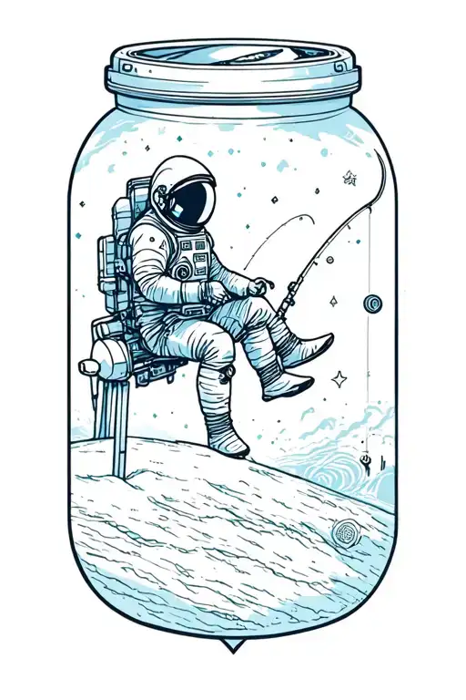 astronaut sitting on a satellite fishing tattoo design idea