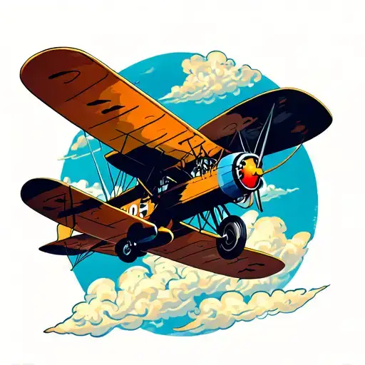biplane soaring through the clouds tattoo design idea