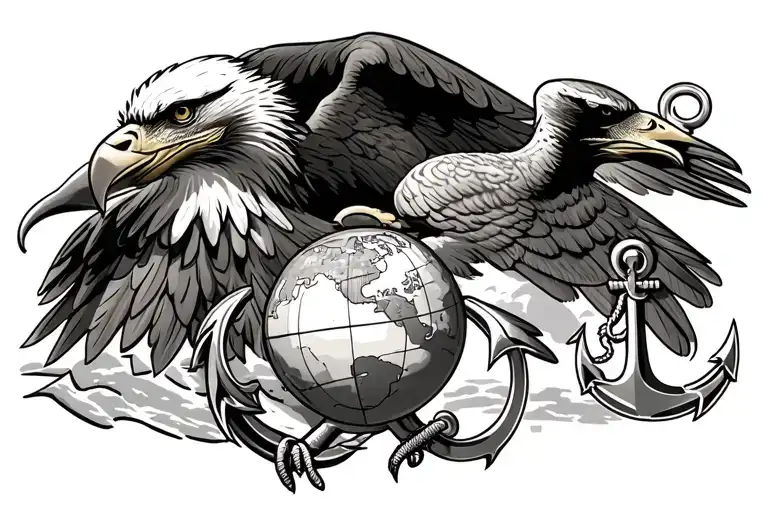 usmc eagle globe and anchor but add an osprey bird of prey tattoo design idea