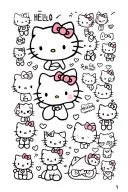 many Hello kitties in different types and hello kitty attributes and kuromi  tattoo design idea