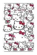 many Hello kitties in different types and hello kitty attributes and kuromi  tattoo design idea