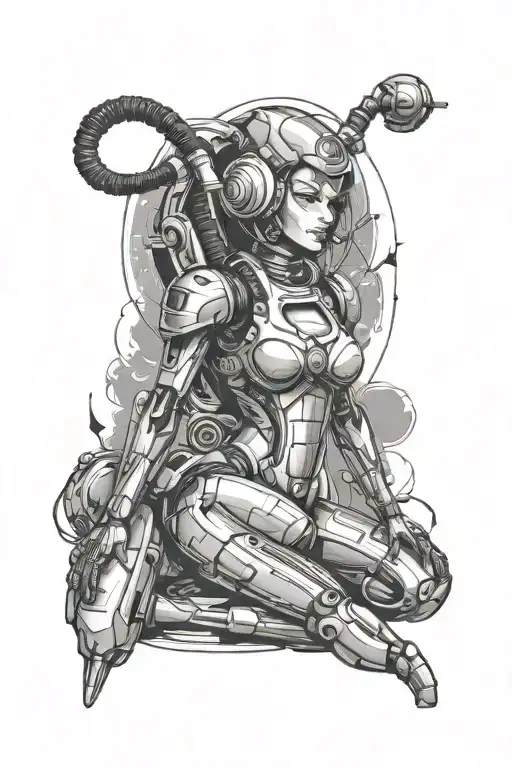 space or robot full body pinup girl tattoo design idea