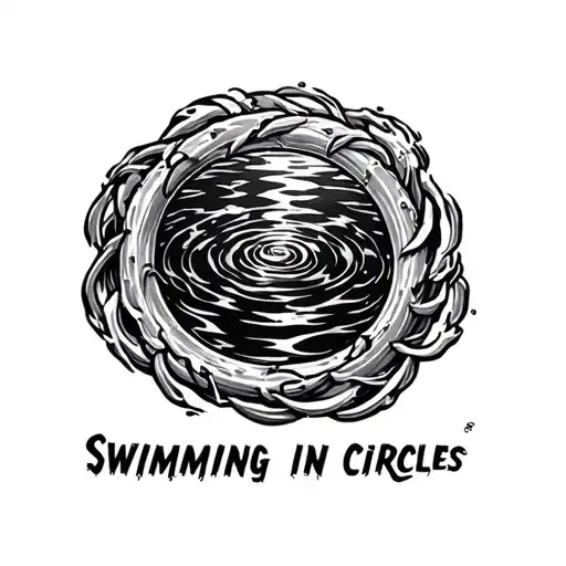 swimming cover by mac miller with "swimming in circles" write below forming a rim/circle tattoo design idea