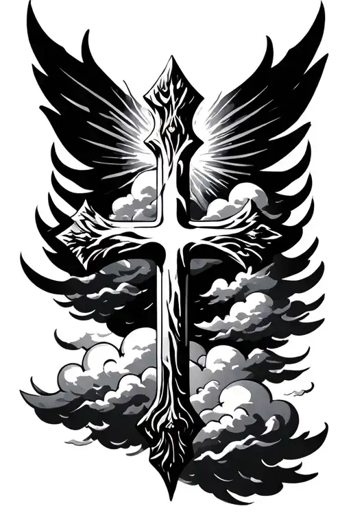 3 crosses light shining and clouds surrounding tattoo design idea