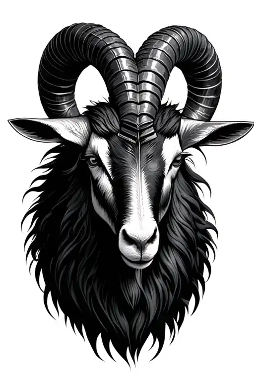 japanese metal goat head with long horns tattoo design idea