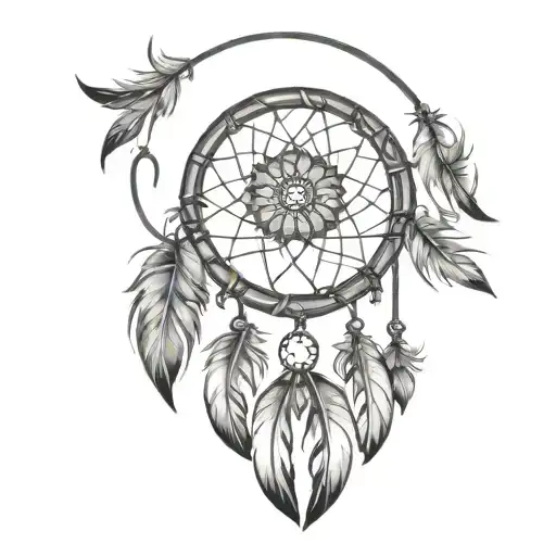 dreamcatcher with protection symbol incorporated within tattoo design idea