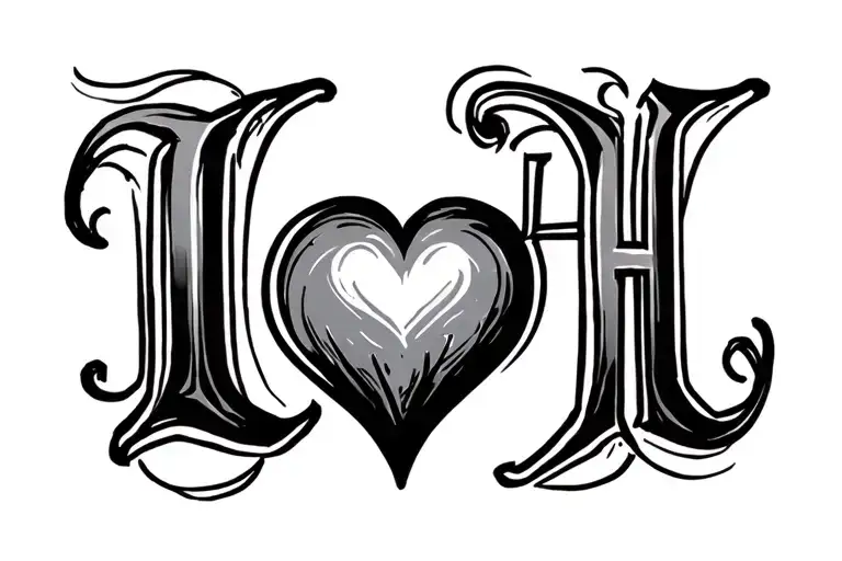 LH initial IH initial JH initial with heart  tattoo design idea