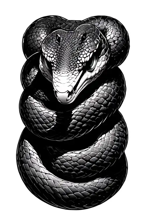 black thin snake coiled one head tattoo design idea