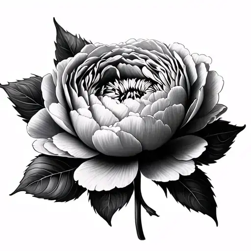 Black And Gray Peony tattoo design idea