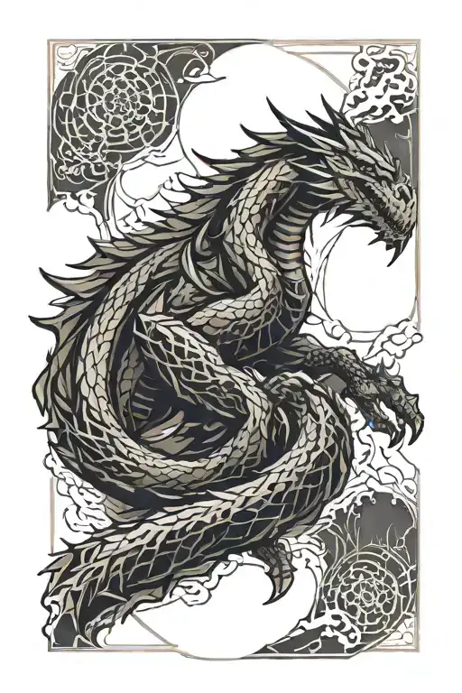 Skyrim dragon on mountain breathing fire coming tattoo design idea