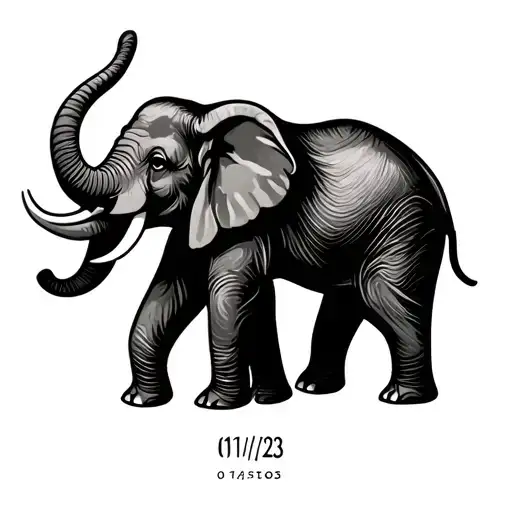 Elephant Date of birth (01/01/23) Minimalist tattoo design idea