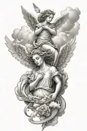 angels and clouds floating tattoo design idea