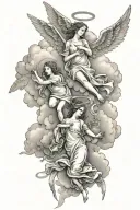 angels and clouds floating tattoo design idea